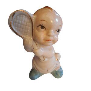 Vintage Bisque Kewpie Doll Figurine Tennis Player 3"